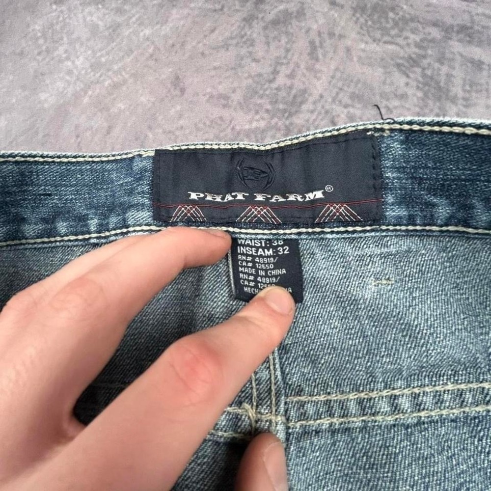 Phat‎ Farm Jeans W38 Mens Baggy Light Wash Y2K Hip Hop Logo - Picture 8 of 8